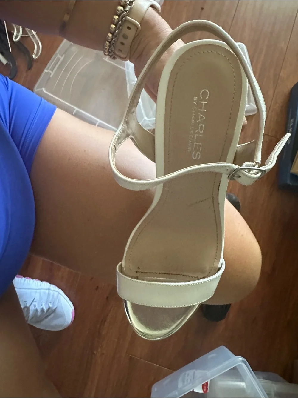 Charles David Cream and Natural Espadrille Wedge Sandals